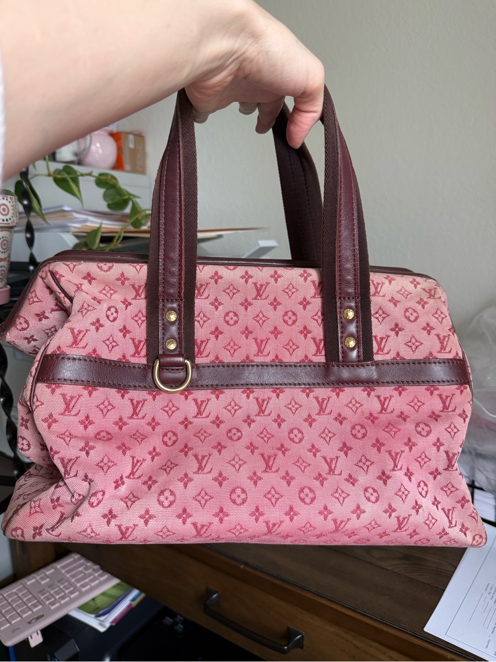 Louis Vuitton Pink and Brown Monogram Satchel